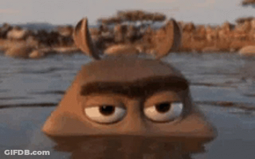 Cartoon Character With Horns Floating In Water GIF