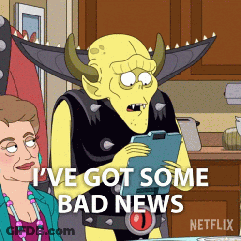 Cartoon Character With Horns Holding Clipboard Says I've Got Some Bad News GIF