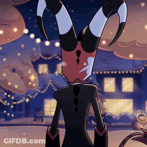 Cartoon Character With Horns In Front Of Building GIF