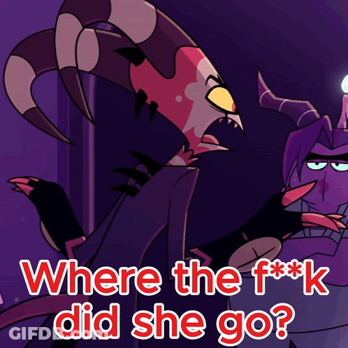 Cartoon Character With Horns Saying Where Did She Go GIF