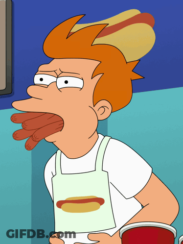 Cartoon Character With Hot Dog On Head GIF