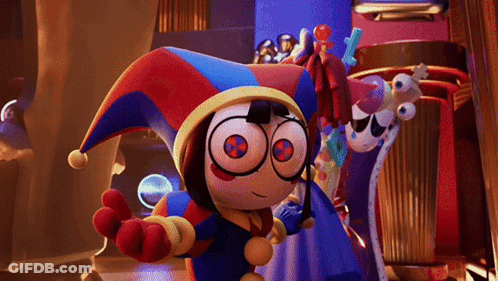 Cartoon Character With Jester Hat And Glasses GIF