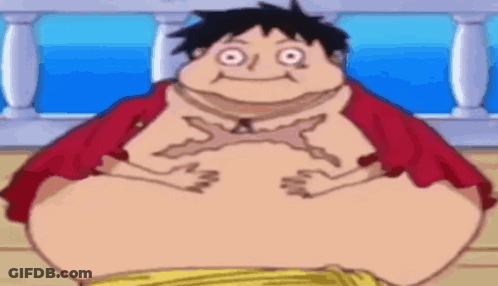 Cartoon Character With Large Belly Sitting On Bench GIF
