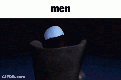 Cartoon Character With Large Head Sitting Men GIF