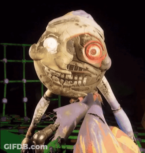 Cartoon Character With Large Red Eye And Broken Leg GIF