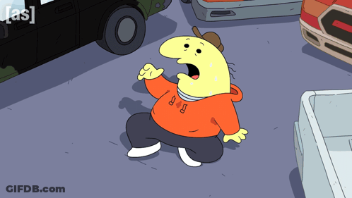 Cartoon Character With Letter S On Sweatshirt GIF