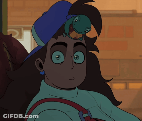 Cartoon Character With Lizard On Head GIF