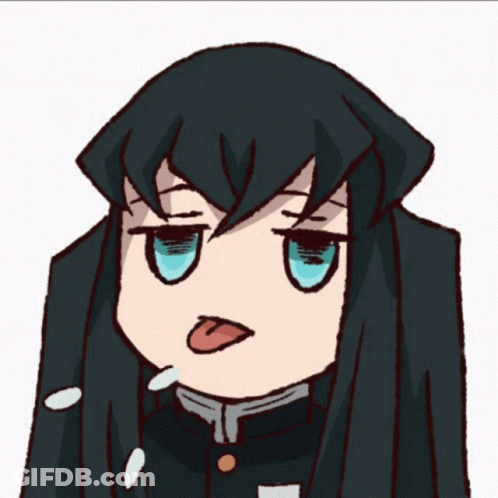 Cartoon Character With Long Black Hair And Blue Eyes Sticking Out Tongue GIF