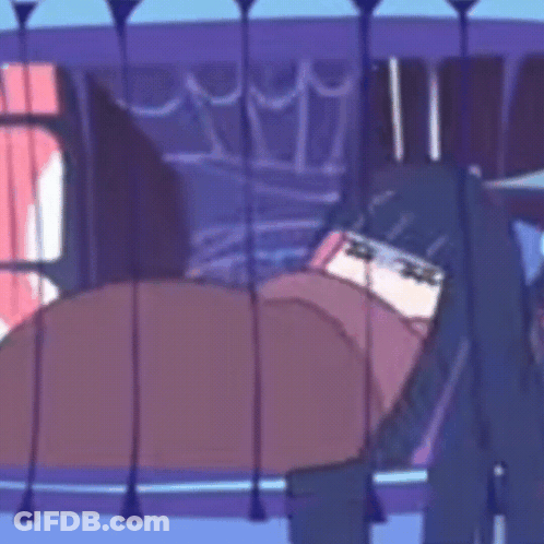 Cartoon Character With Long Black Hair In Cage Behind Bars GIF