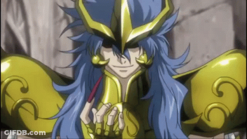 Cartoon Character With Long Blue Hair And Gold Armor GIF
