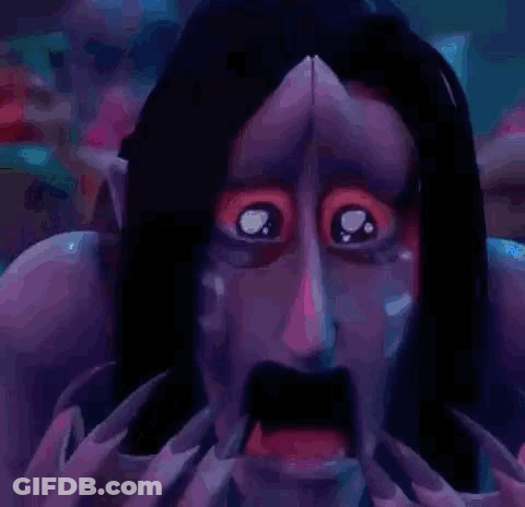 Cartoon Character With Long Hair And Mustache Making Scary Face GIF