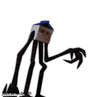 Cartoon Character With Long Legs And Milk Carton On Head GIF