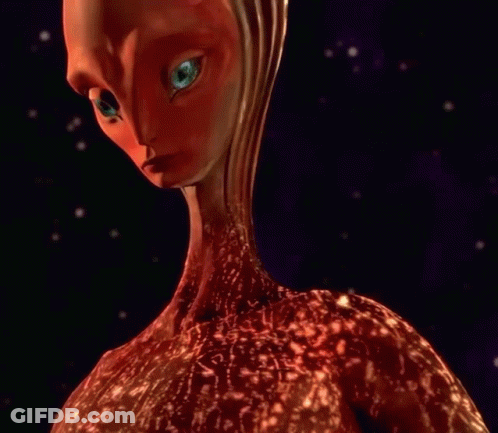 Cartoon Character With Long Neck And Blue Eyes GIF