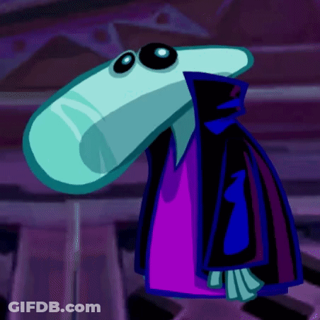 Cartoon Character With Long Nose And Purple Cape GIF