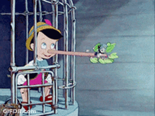 Cartoon Character With Long Nose In Cage With Bird GIF
