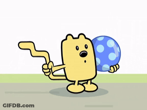 Cartoon Character With Long Tail Holding Blue Ball GIF