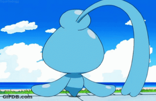 Cartoon Character With Long Tail On Sidewalk Near Ocean GIF