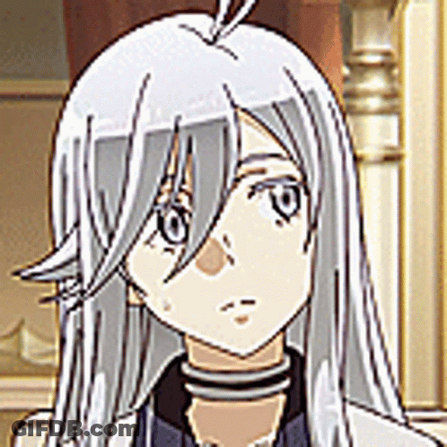Cartoon Character With Long White Hair And Choker GIF