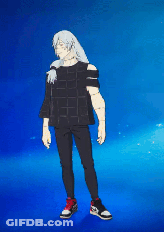 Cartoon Character With Long White Hair Standing In Front Of Blue Background GIF