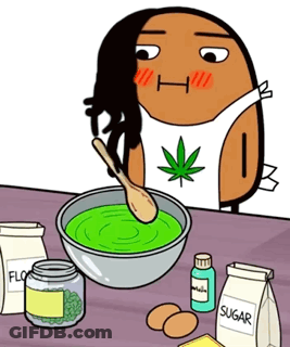 Cartoon Character With Marijuana Leaf Mixing Something GIF