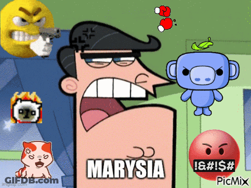 Cartoon Character With Marysia On Arm GIF
