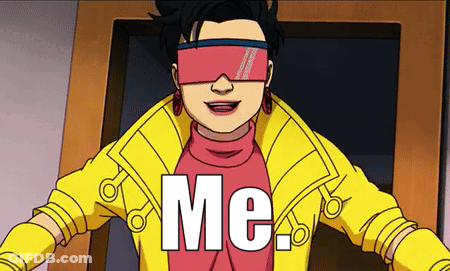 Cartoon Character With Me On Chest In Yellow Jacket And Pink Goggles GIF
