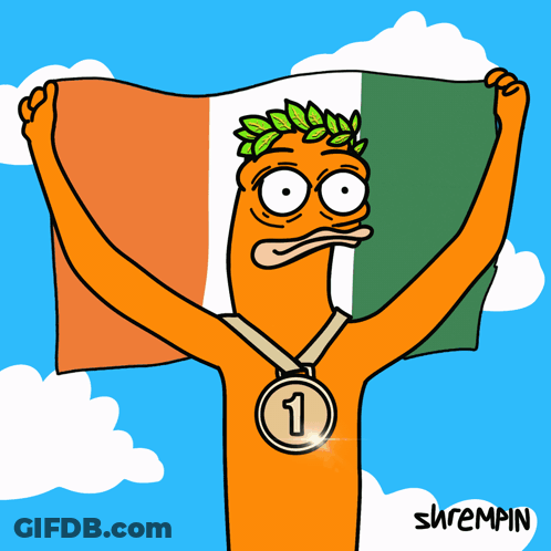 Cartoon Character With Medal Holding Flag GIF