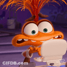 Cartoon Character With Mohawk Using Toilet GIF