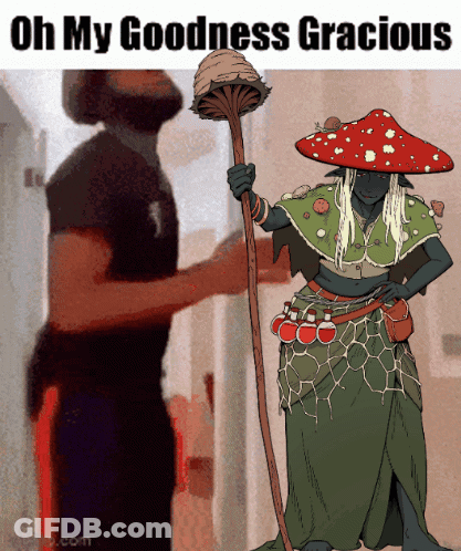 Cartoon Character With Mushroom Hat Says Oh My Goodness Gracious GIF