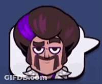 Cartoon Character With Mustache And Purple Hair Lying On Bed GIF