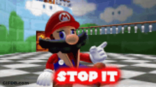 Cartoon Character With Mustache Pointing At Stop It Sign GIF