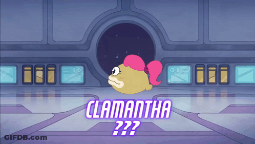 Cartoon Character With Name Clamantha Written On Bottom GIF