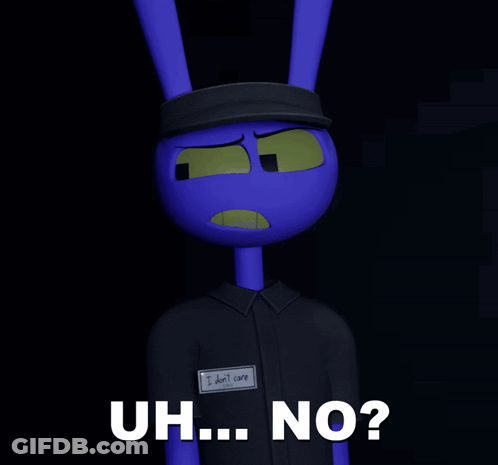 Cartoon Character With Name Tag Saying I Don't Care GIF
