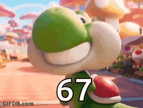 Cartoon Character With Number 67 On Head GIF