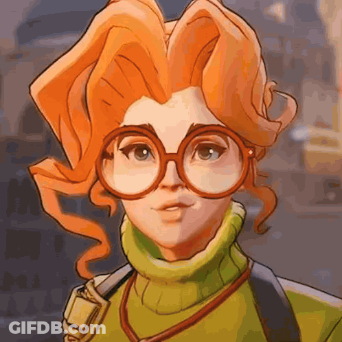 Cartoon Character With Orange Hair And Glasses In Green Turtleneck GIF