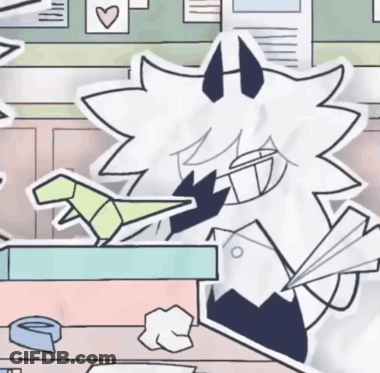 Cartoon Character With Paper Airplane In Mouth At Desk GIF