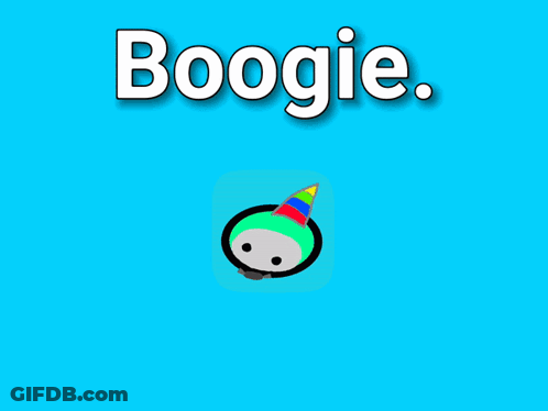 Cartoon Character With Party Hat And Name Boogie GIF