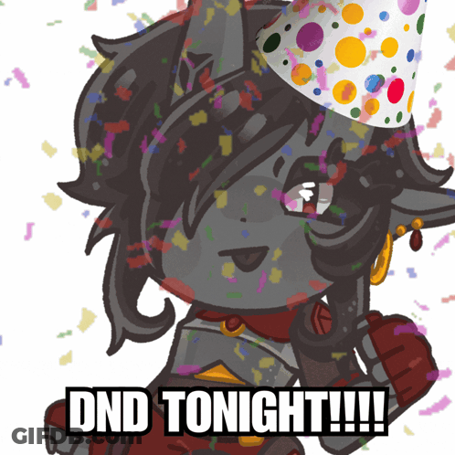 Cartoon Character With Party Hat Saying DnD Tonight GIF