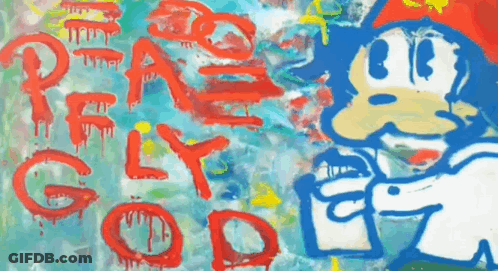 Cartoon Character With Peace And God In Red GIF