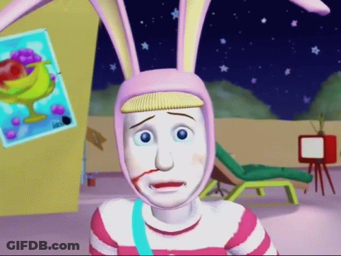 Cartoon Character With Pink Bunny Hat And Bloody Nose GIF