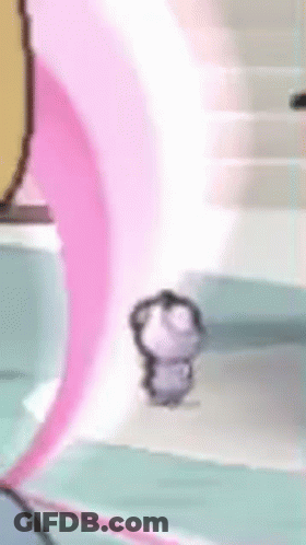 Cartoon Character With Pink Feather In Mouth GIF