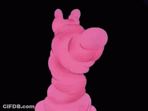 Cartoon Character With Pink Flamingo Tongue Sprayed GIF