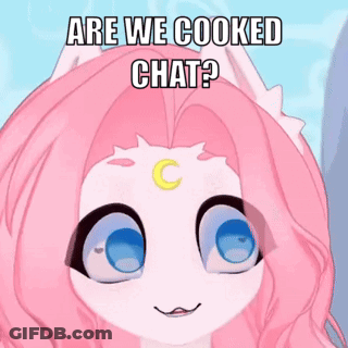 Cartoon Character With Pink Hair And Blue Eyes Says Are We Cooked Chat GIF