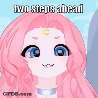 Cartoon Character With Pink Hair And Crescent Moon On Forehead Two Steps Ahead GIF