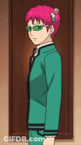 Cartoon Character With Pink Hair And Green Glasses At Door GIF