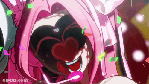 Cartoon Character With Pink Hair And Heart Shaped Face GIF