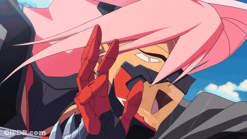 Cartoon Character With Pink Hair Giving Peace Sign GIF