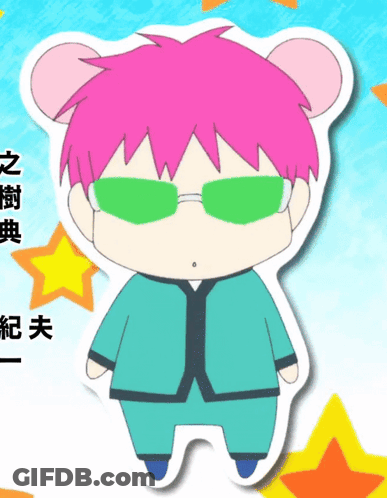 Cartoon Character With Pink Hair, Green Sunglasses, And Teddy Bear Head GIF