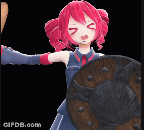 Cartoon Character With Pink Hair Holding Shield GIF