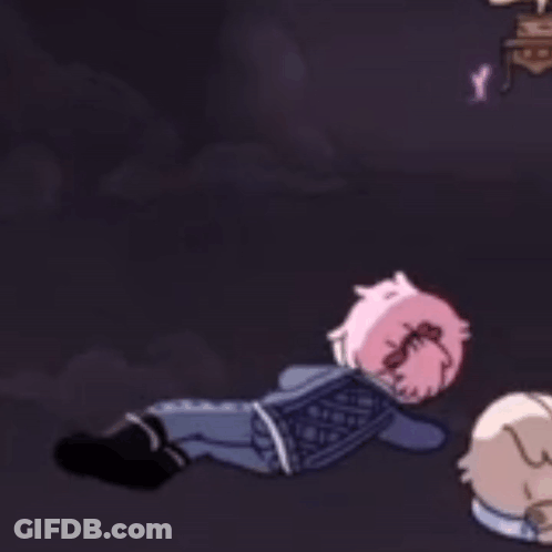 Cartoon Character With Pink Hair Lying On Floor GIF